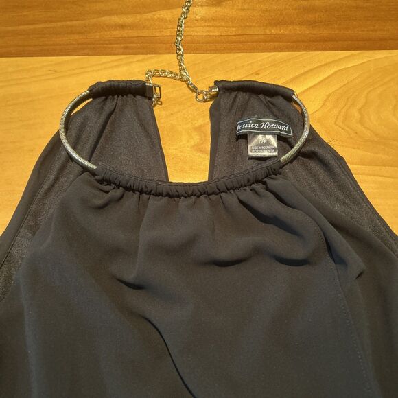 Jessica Howard Chiffon Halter Sheath Dress. 12P. Black. Knee Length. - Picture 2 of 10